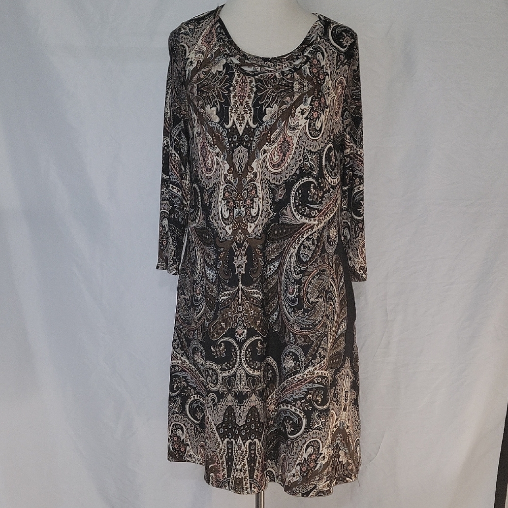 Honeyme Black and White Sheath Dress 3/4 Sleeve Crew Neck